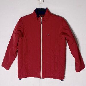 Vintage 90s Tommy Jeans Tommy Hilfiger Red Quilted Mock Neck Zip Front Jacket M